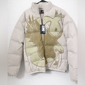 Cookies Men’s Puffer Jacket with Graphic Ram Print - Cream, Size L - Brand New
